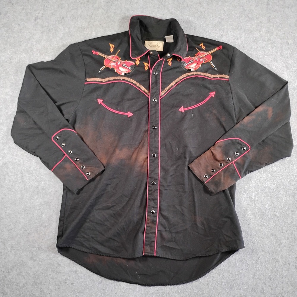 Scully‎ Mens Black Fiddle Violin Embroidered Western Snap Shirt P-917BLK Medium